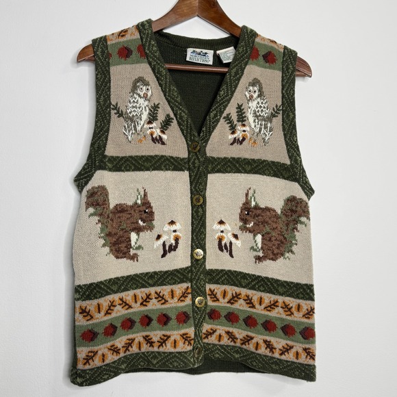 Northern Reflections Jackets & Blazers - Northern Reflections Vest Women M Green Woodland Owl Sweater Earthy Fall Teacher